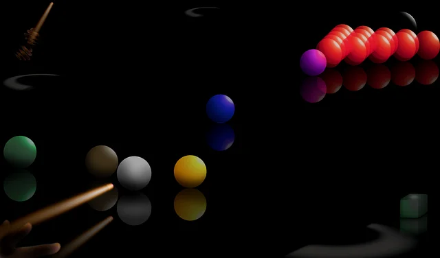 Vier Kugeln auf dem Tisch und der Schriftzug “Snooker”.